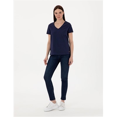 Lacivert Regular Fit V Yaka Basic Tişört