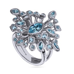 Кольцо Эйва (кристаллы SW аквамарин; покрытие родий), Есть комплект