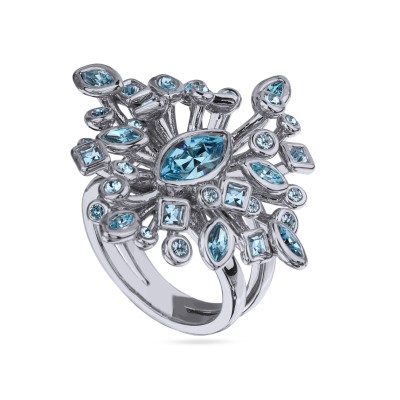 Кольцо Эйва (кристаллы SW аквамарин; покрытие родий), Есть комплект