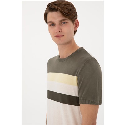 Erkek Slim Fit Bisiklet Yaka Haki Tişört