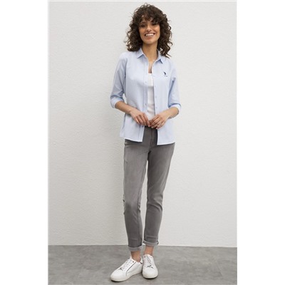 Kadın Açık Mavi Uzun Kollu Basic Gömlek