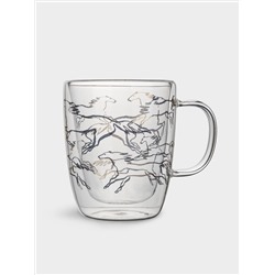 Кружка, 370 мл, стекло Б, золотистая, Кони, Wind-Horse
