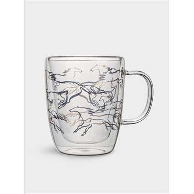 Кружка, 370 мл, стекло Б, золотистая, Кони, Wind-Horse