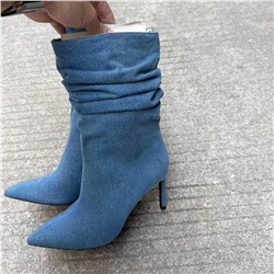 Bershk*a, трендовые полусапоги из денима с острым носком на высоком каблуке