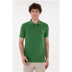 Erkek Slim Fit Polo Yaka Yeşil Basic Tişört