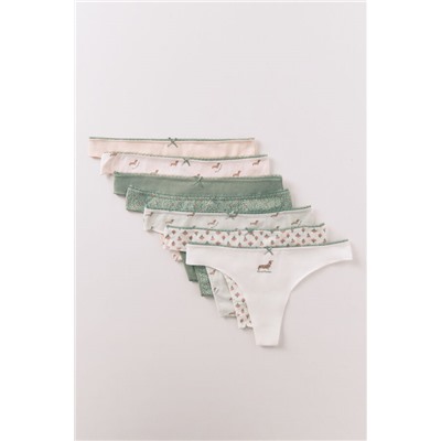 Pack 7 tangas algodón rosa y verde