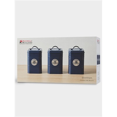 Набор банок для сыпучих продуктов, 3 пр, 1.45 л, h18 см, синие, Grantham
