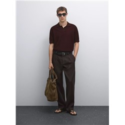 Textured knit short sleeve polo shirt