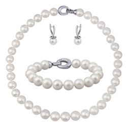 Комплект Эдисон (жемчуг белый 11-12мм; покрытие родий) 44-46см