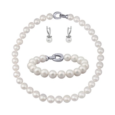 Комплект Эдисон (жемчуг белый 11-12мм; покрытие родий) 44-46см