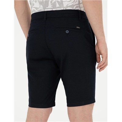 Lacivert Slim Fit Dokuma Şort