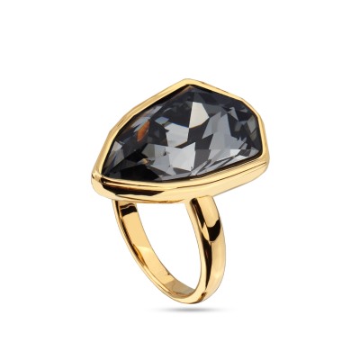 Кольцо Румба (кристаллы SW темно-серые; покрытие золото), Есть комплект