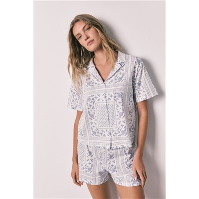 Pijama corto camisero algodón estampado bandana