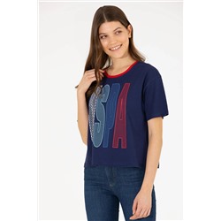 Kadın Lacivert Bisiklet Yaka Tişört