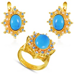 Комплект (бирюза, кристаллы микс; покрытие золото)