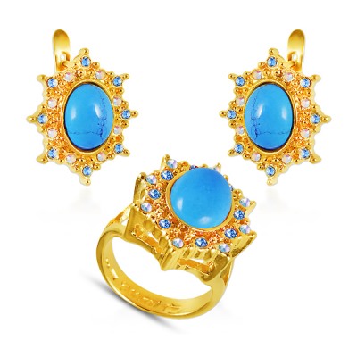 Комплект (бирюза, кристаллы микс; покрытие золото)