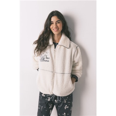 Bata corta sherpa blanca estampado El Principito