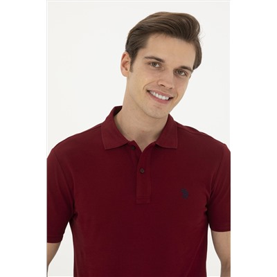 Erkek Slim Fit Polo Yaka Bordo Basic Tişört