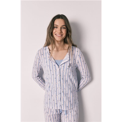 Set pijama rayas y top azul