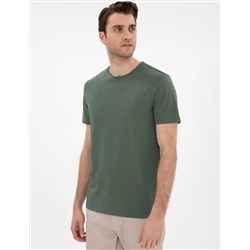 Haki %100 Pamuk Slim Fit Bisiklet Yaka Basic Tişört