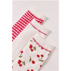 Pack 3 calcetines cortos estampados cerezas rojo