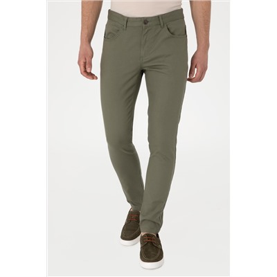 Erkek Koyu Haki Slim Fit Kanvas Pantolon