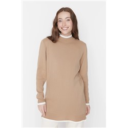 TRENDYOL MODEST Bej Dik Yaka Manşet Detaylı Triko Kazak TCTAW23KZ00087