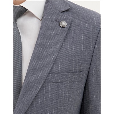 Koyu Mavi Ex. Slim Fit Çizgili Takım Elbise
