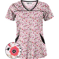 UA Ditzy Bouquet White Print Scrub Top