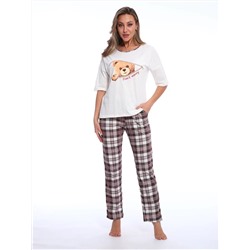 Пижама женская с удлиненной футболкой и брюками в клетку,  Арт. 518