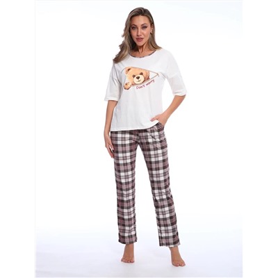 Пижама женская с удлиненной футболкой и брюками в клетку,  Арт. 518
