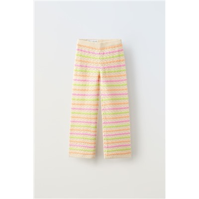 STRIPED CROCHET KNIT TROUSERS