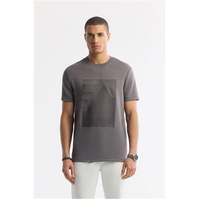 Avva, Erkek Antrasit Bisiklet Yaka Enjeksiyon Baskılı İnterlok T-Shirt A51Y1072
