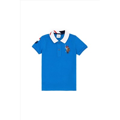 Erkek Çocuk Saks Mavi Basic Polo Yaka Tişört