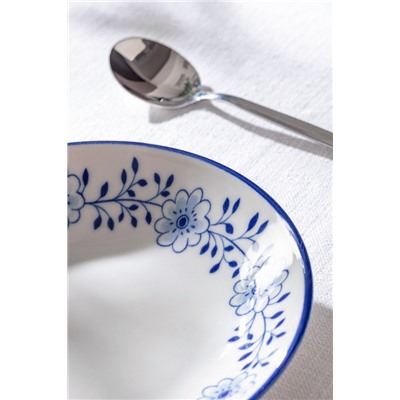 Reve Bleu Floral Yemek Tabağı - Mavi/Beyaz - 20 cm
