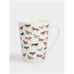 Кружка, 420 мл, фарфор N, белая, Бегущие лошади, Bright horse