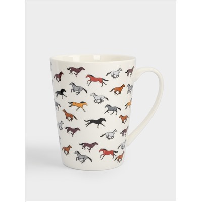 Кружка, 420 мл, фарфор N, белая, Бегущие лошади, Bright horse