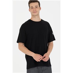 Erkek Siyah Oversize Bisiklet Yaka Tişört