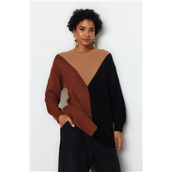TRENDYOL MODEST Siyah Renk Bloklu Selanik Triko Kazak TCTAW24AK00153