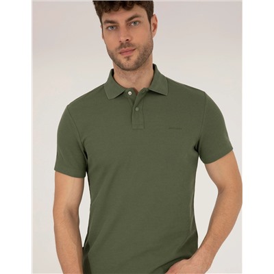 Haki Dokulu Slim Fit Polo Yaka Tişört