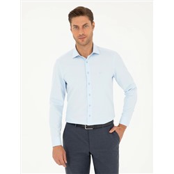 Açık Mavi Slim Fit Armürlü Uzun Kollu Gömlek