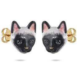 Пусеты Кошка (эмаль бело-черная; покрытие золото), Есть комплект