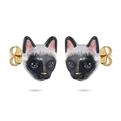 Пусеты Кошка (эмаль бело-черная; покрытие золото), Есть комплект