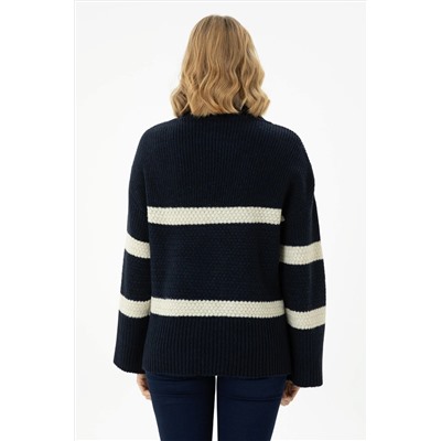 Kadın Lacivert Balıkçı Yaka Kazak