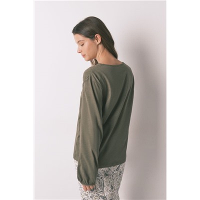 Camiseta manga larga algodón frunce verde