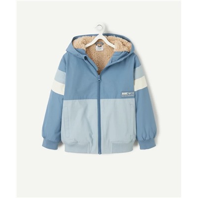 Blue hooded jacket with soft interior for boys