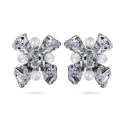 Клипсы Грациоза (кристаллы SW белые, Майорка; покрытие родий), Есть комплект