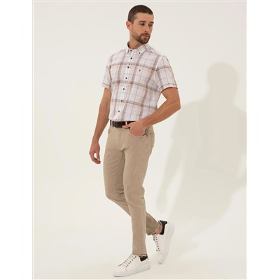 Kahverengi Regular Fit Kısa Kollu Gömlek