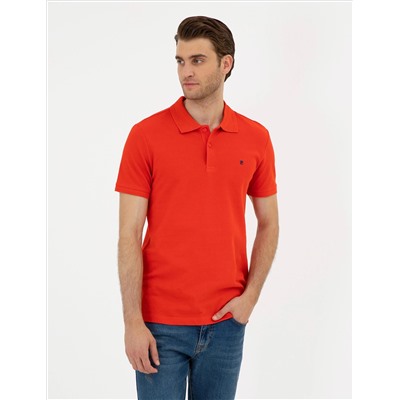 Kırmızı Slim Fit %100 Pamuk Polo Yaka Basic Tişört