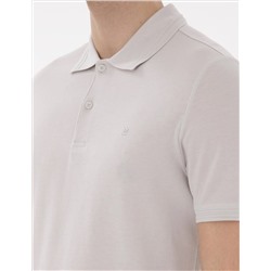 Açık Gri Slim Fit %100 Pamuk Polo Yaka Basic Tişört